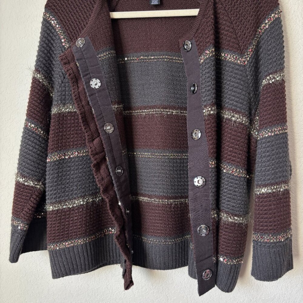 SoCa St. John Luxury Wool Silk Cashmere Striped Ruffle Cardigan Sweater - Picture 14 of 14